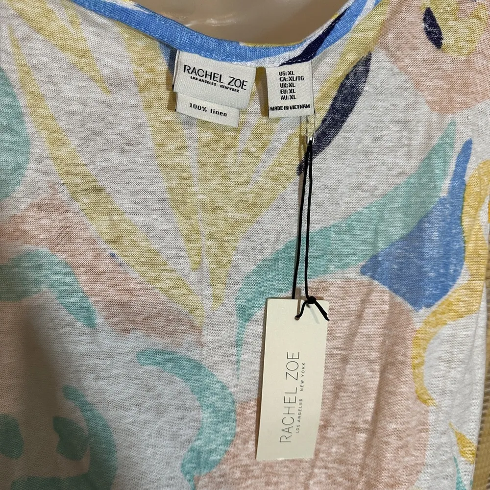 Rachel Zoe Abstract Floral Print Multicolored 100% Linen Tank Top Size XL NWT - Image 15