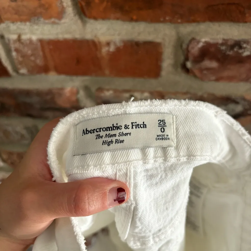 Abercrombie White Mom Jean Denim Cut Off Shorts - Image 3