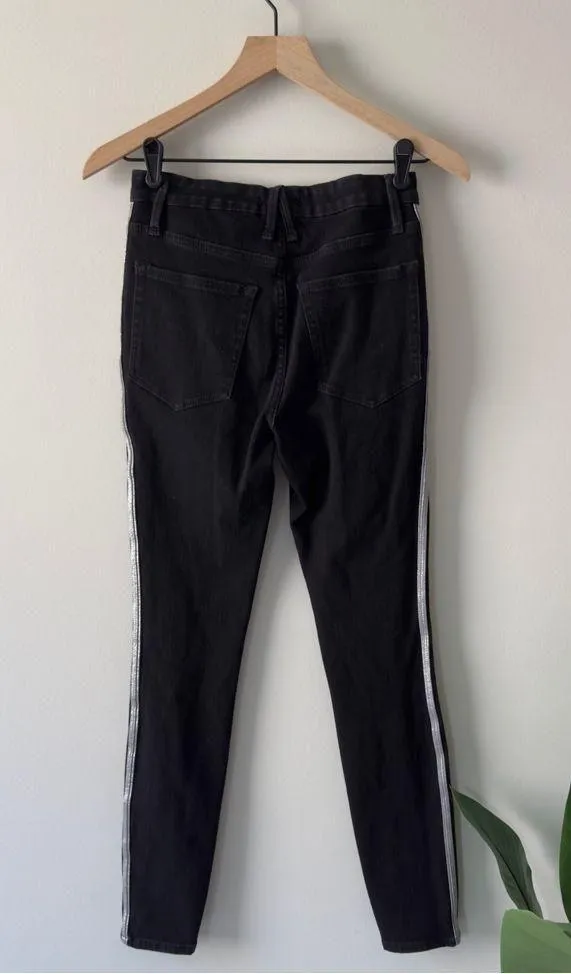 Good American Good Legs Black Skinny Jeans silver sparkle Side Stripes stretch 6 - Image 4