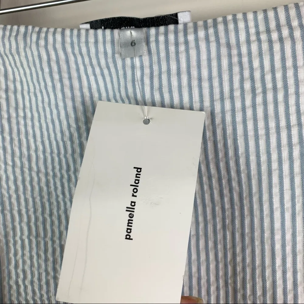 NWT Pamela Roland Pinstripe Mermaid Mini Skirt 6 White - Image 4