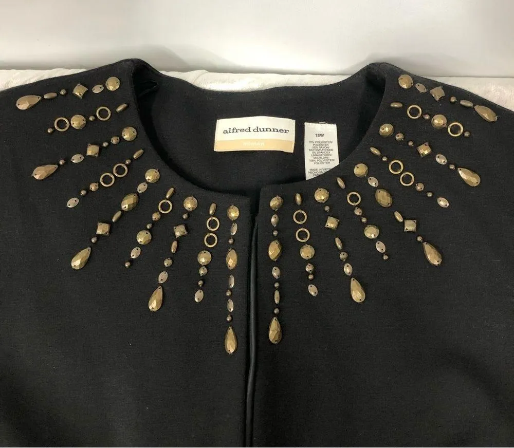 Alfred Dunner Black beaded Blazer Size 18W open front w/shoulder pads - Image 7