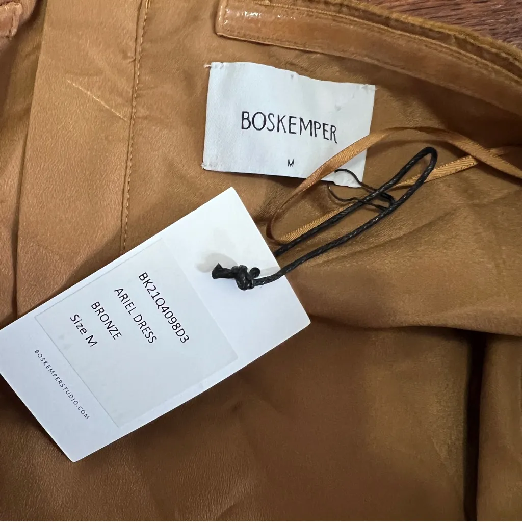 BOSKEMPER for BHLDN Ariel Bronze Bow Strapless Mini Dress NWT Cocktail Brown Size M - Image 9