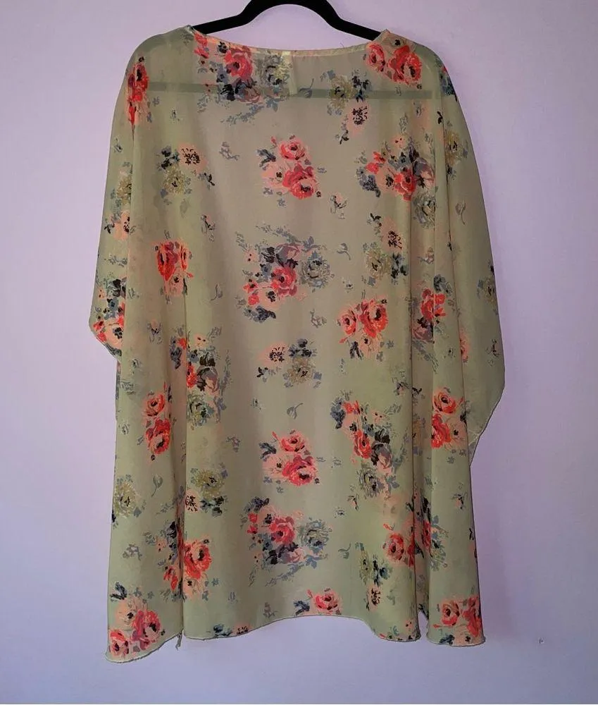 Live 4 Truth 3X Kimono Chiffon Cream Open Front Cardigan Pink Floral - Image 8