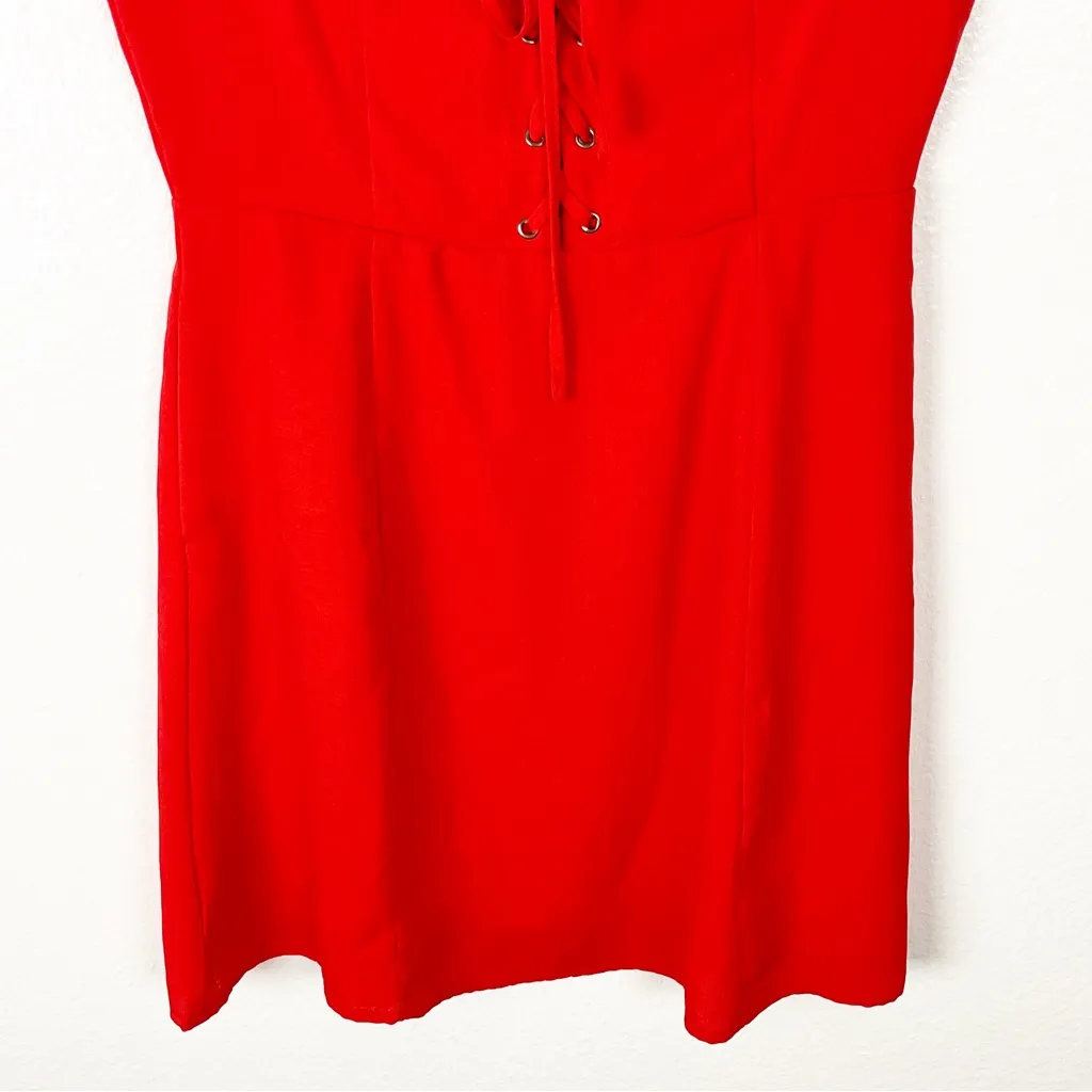 LULUS Sunny Spot Red Lace Corset  Pockets Cap Sleeves Dress, Size Medium - Image 10