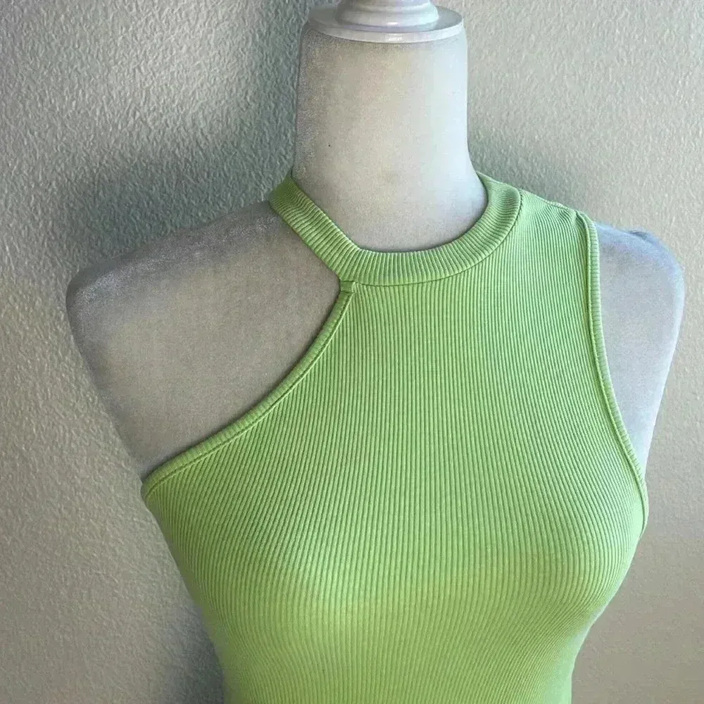 ZARA ASYMMETRIC GREEN RIBBED CROP TOP‎ BLOGGERS FAV SIZE SMALL - Image 6