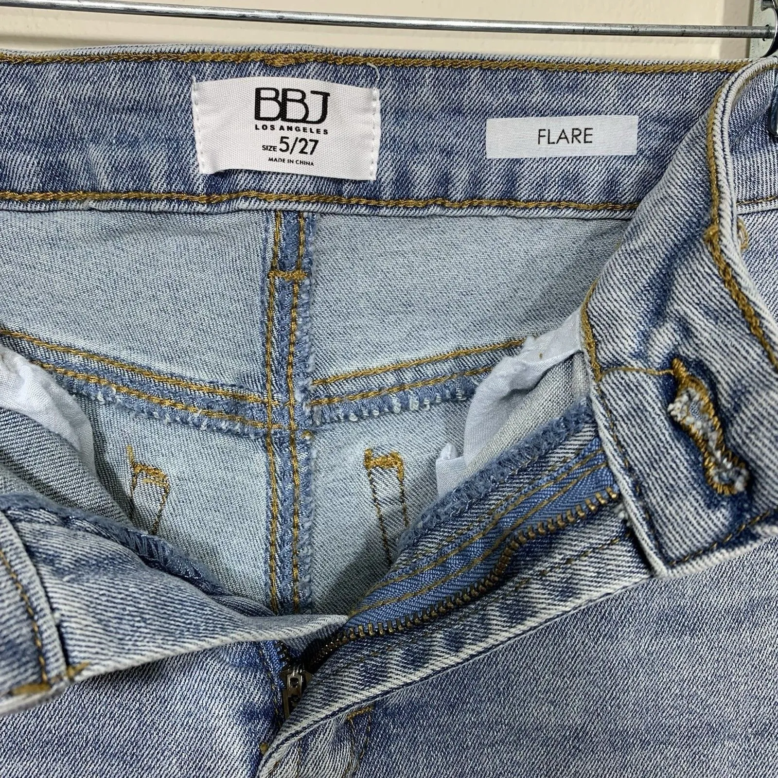 BBJ Los Angeles Jeans Womens Size 5 (27)Blue Flare Rhinestone Front Slit Raw Hem Blue - Image 3