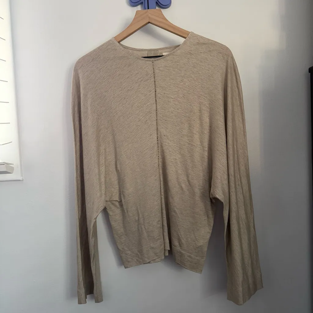 Faithfull the Brand US 12 Ciel Ladder Stitch Dolman Sleeve Linen Top Drapey Sand Tan - Image 2