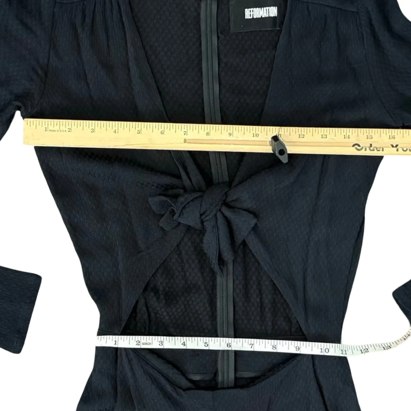Reformation Black Ferris Textured Cut Out Tie Front Long Sleeve Jumpsuit size 0 - Image 4