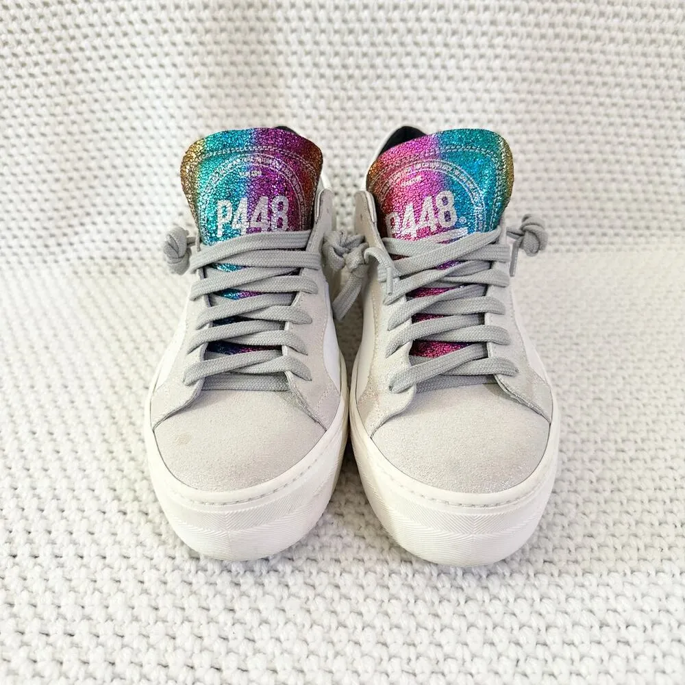 P448 Thea Rainbow Tongue White Platform Low Top Sneakers Women 38 Made in Italy - Image 3