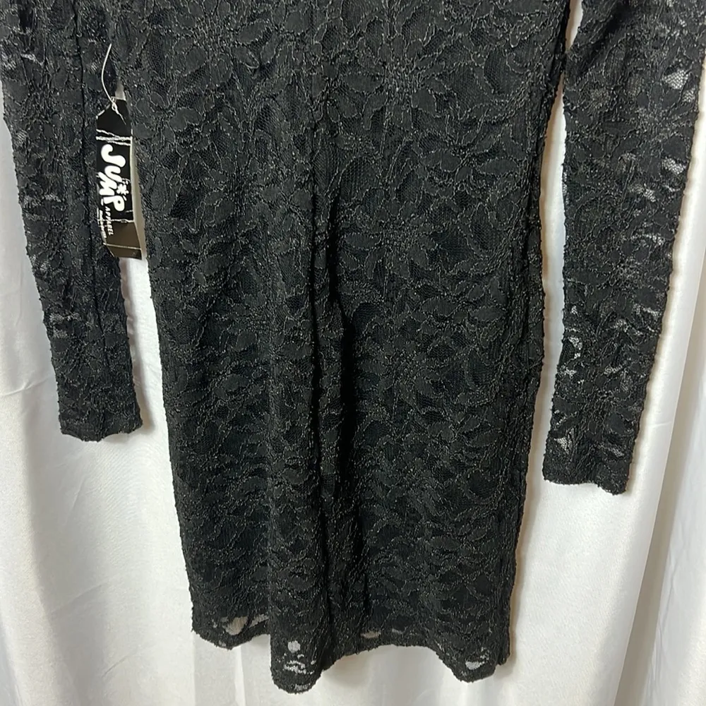 JUMP Apparel Lace Longsleeve Deep Plunge Sheer Holiday Mini Dress Size 6 Vintage - Image 10