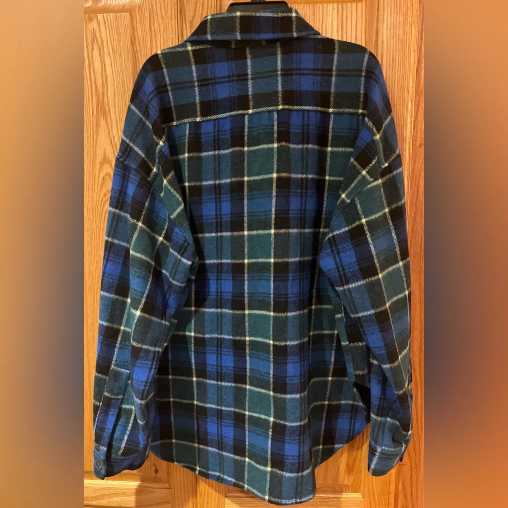 ZARA Oversized Button-Down Shirt Jacket Shacket Blue & Green Plaid‎ Size Medium - Image 13