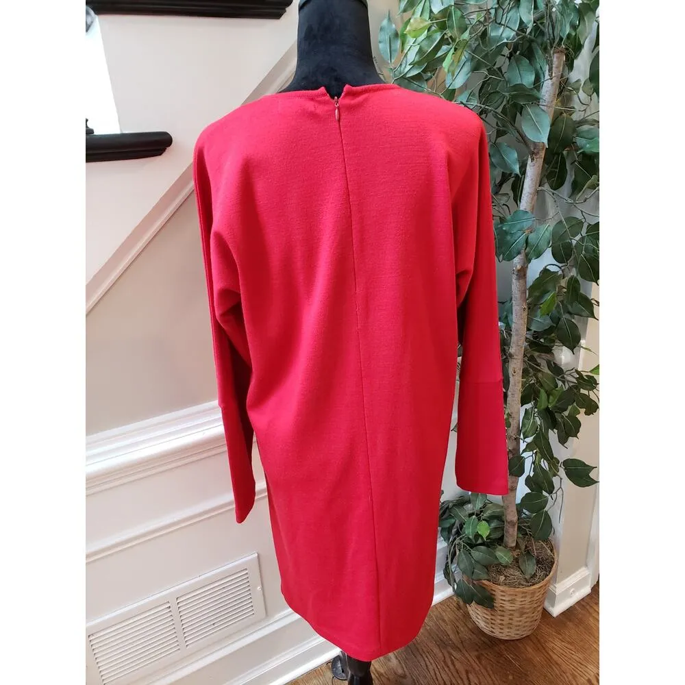 Liz Claiborne Sheath Dress Womens M Red Knit Raglan Sleeve Round Neck Back Zip - Image 5