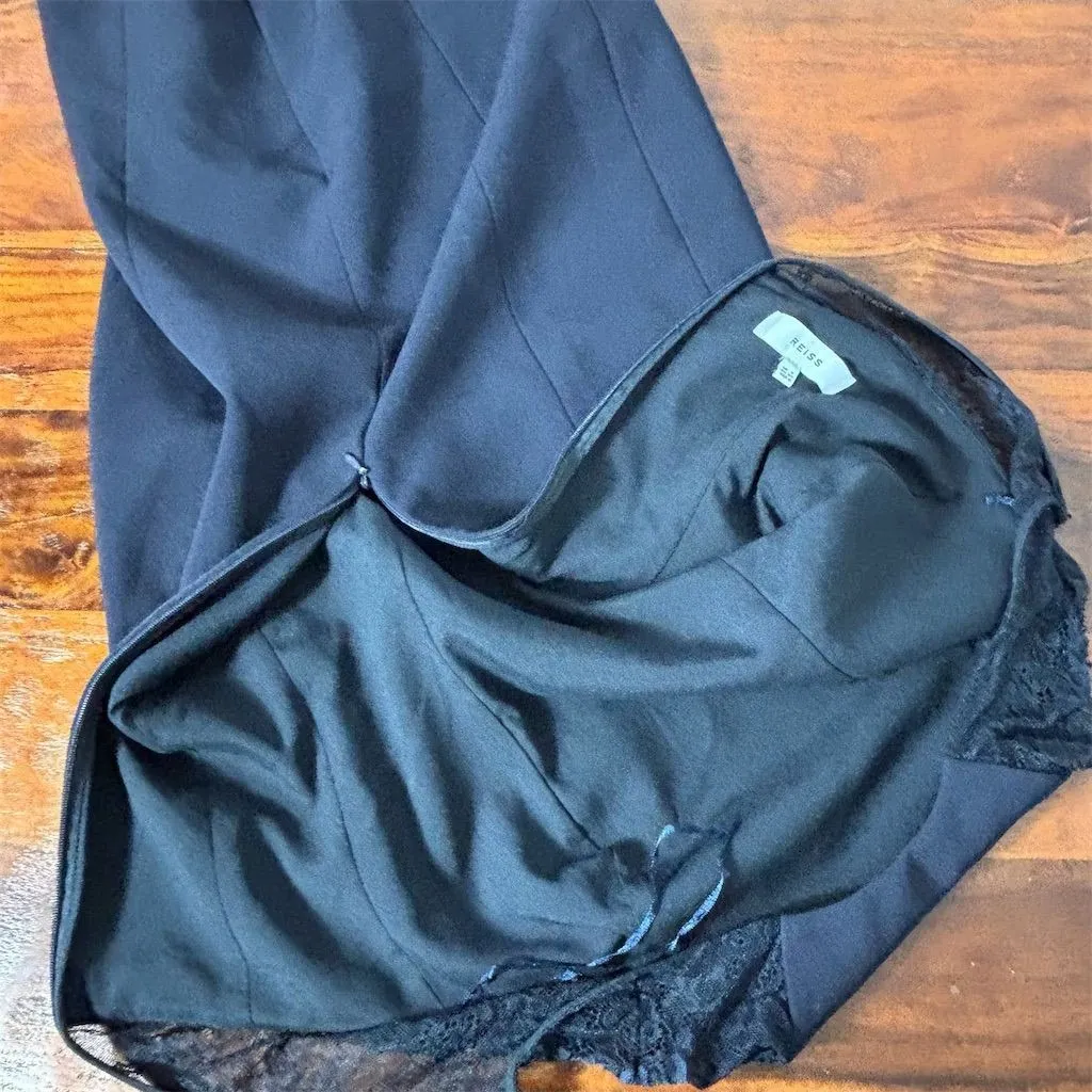 REISS Women's Navy Sleeveless Lace Pencil Dress Size 0 Knee Length - Image 9