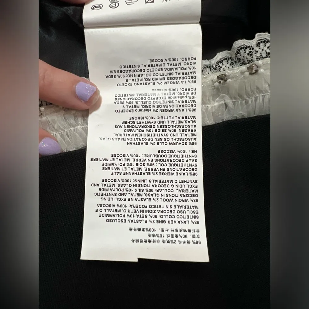 Miu Miu Black Mini Skirt with White Lace Trim and Rhinestone and Beading Small - Image 13