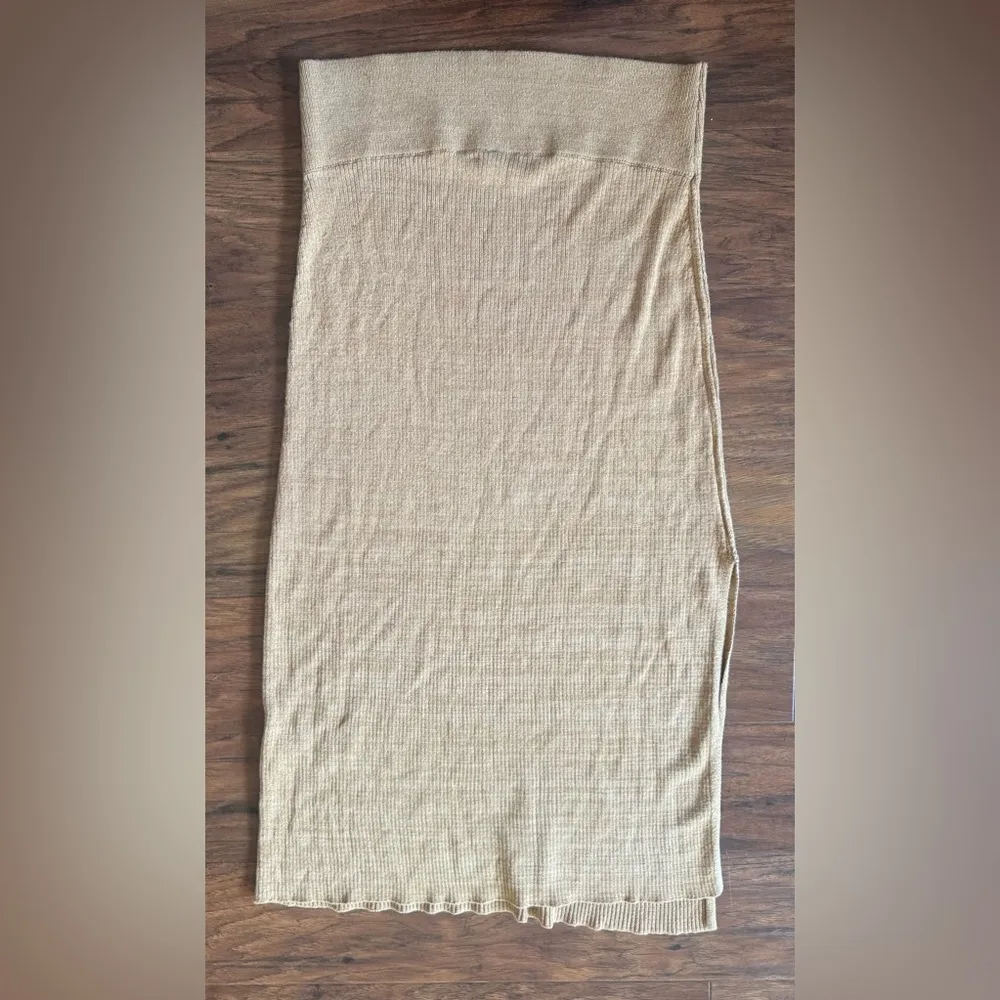 Free People Knit Midi Skirt Tan Side Slit Slim Boho Country Date Night Size XS - Image 3