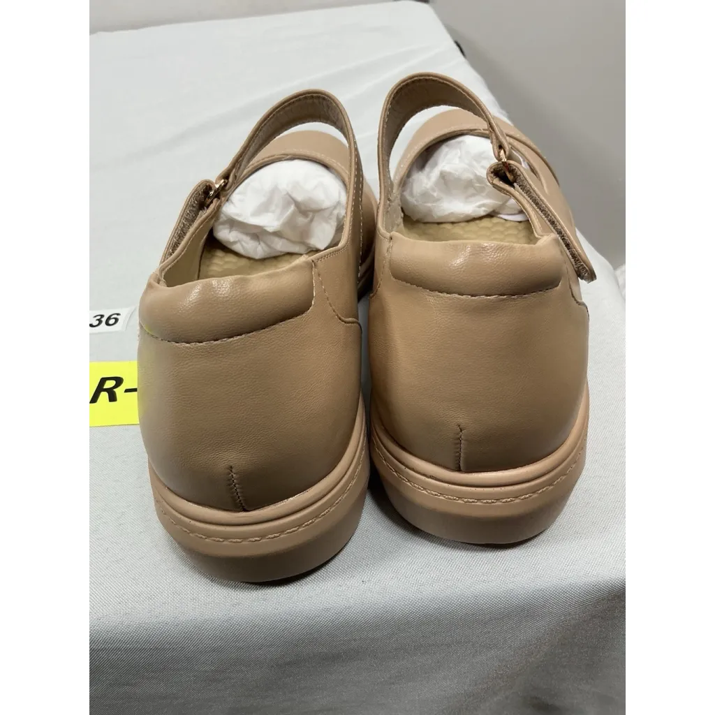Womans NWOT Cusolemore Wedge Mary Jane Shoes Size 11 Beige Ankle Buckle Tan - Image 4