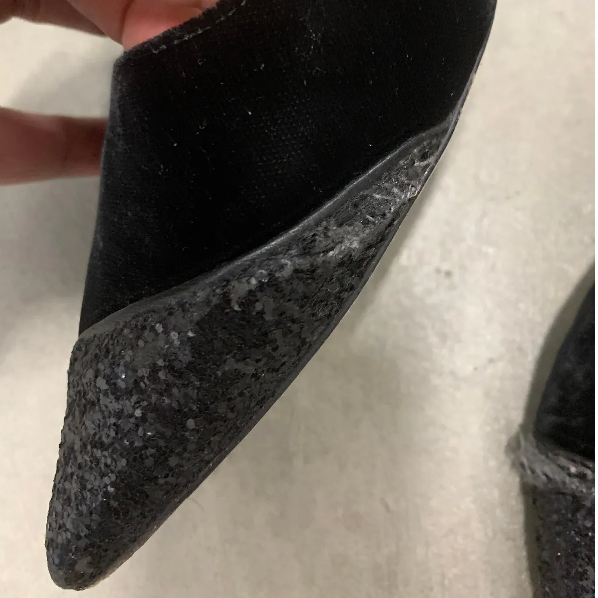 Jimmy Choo Love 100 Velvet Asymmetrical Glitter Toe Pumps Black Size‎ US 10 - Image 6