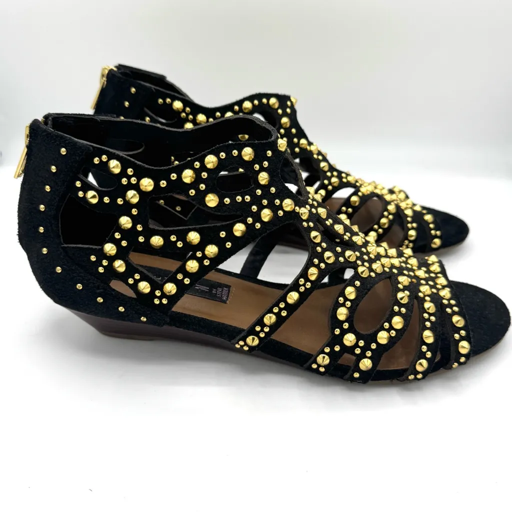 STEVEN BY STEVE MADDEN Trex Black Suede Leather Gladiator Sandal Gold Studs Sz 8 - Image 3