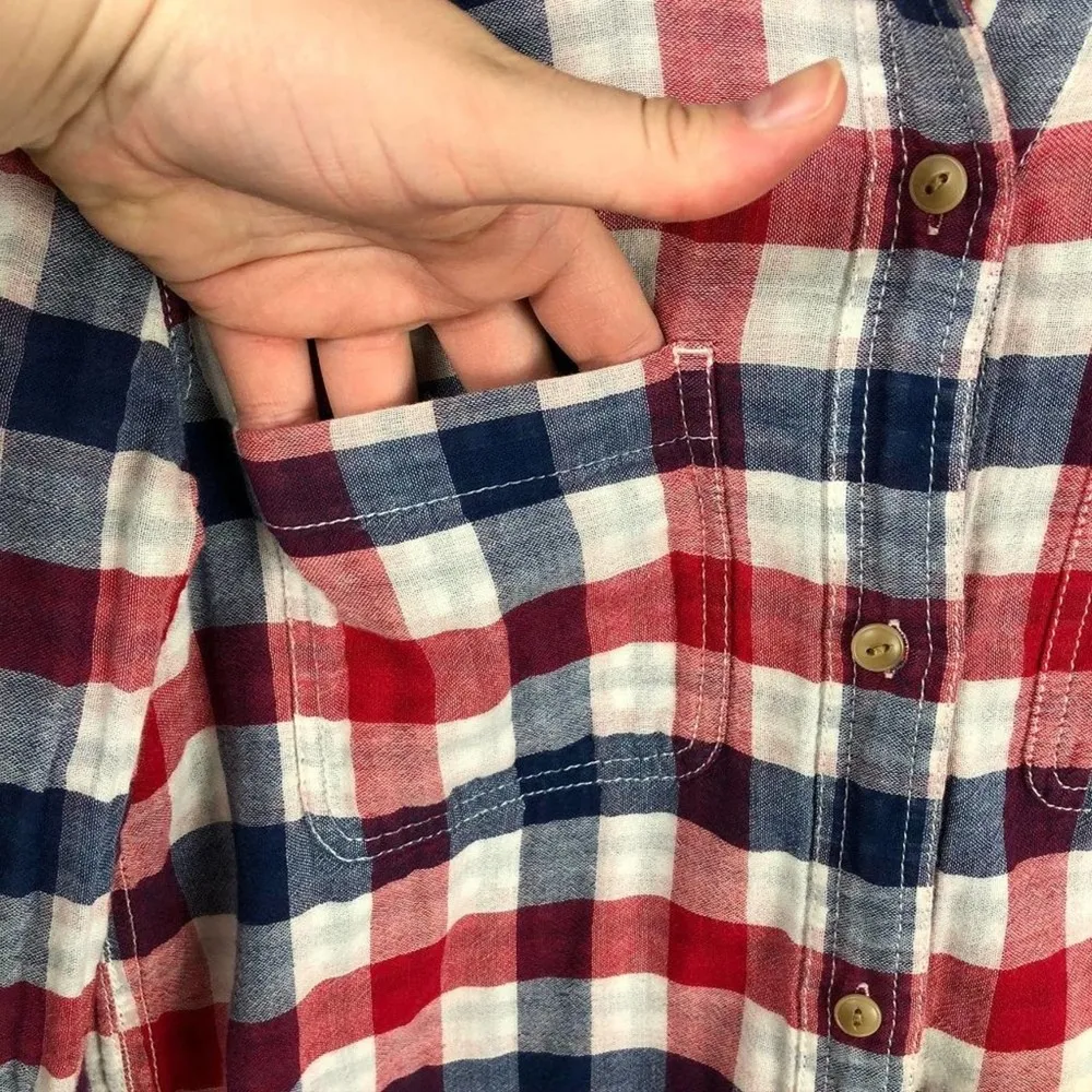 Madewell Red White & Blue Ex-boyfriend Emmett Check Pattern Button Shirt-XS - Image 29