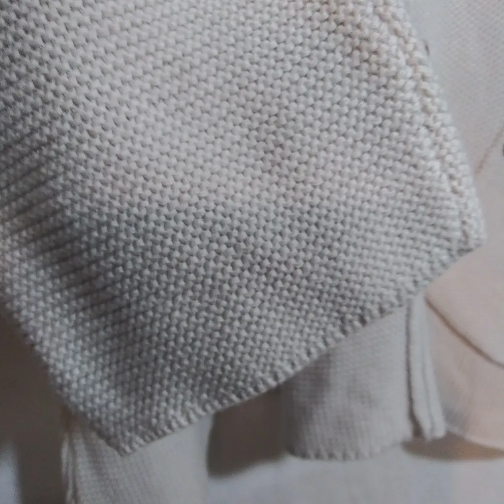 Habitat Beige Chunky Knit V-Neck Sweater Lagenlook Asymmetrical Pocket Size L - Image 5