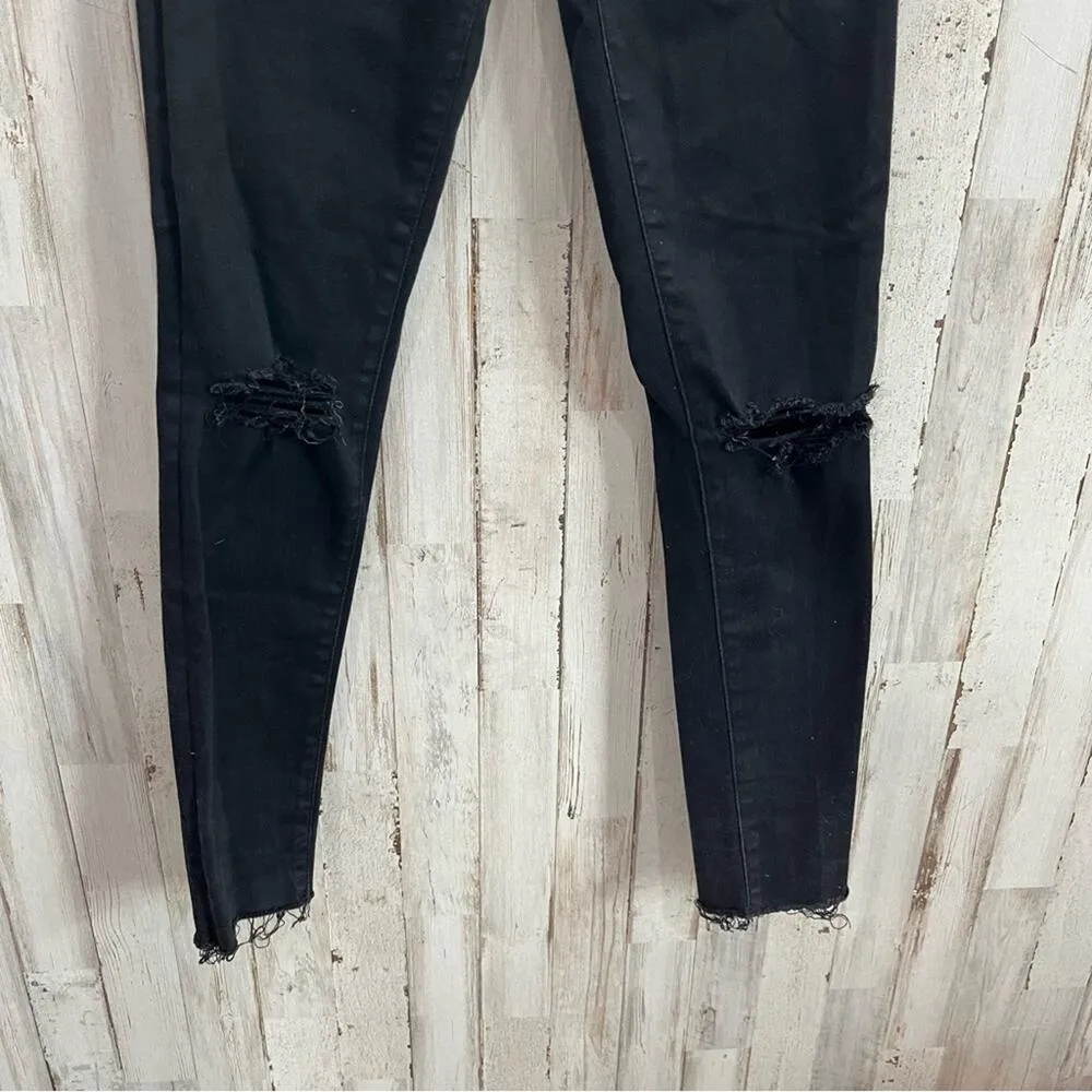 Abercrombie Ultra High Rise Super Skinny Black Jeans Busted Knee Raw Hem - Image 2