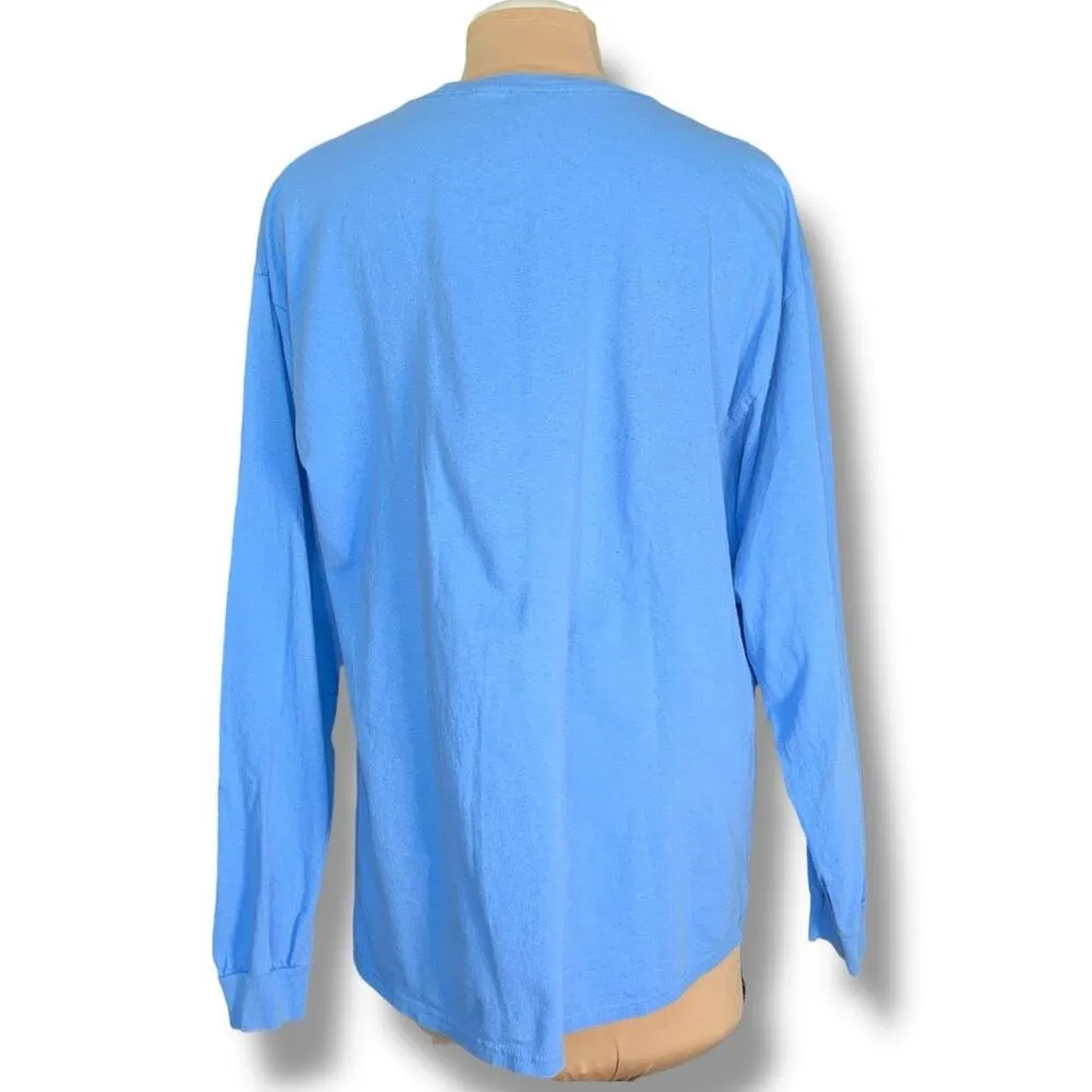 Gildan Live Beyond Existing Tshirt Blue Long Sleeve Lotus Floral Graphic Tee XL - Image 6