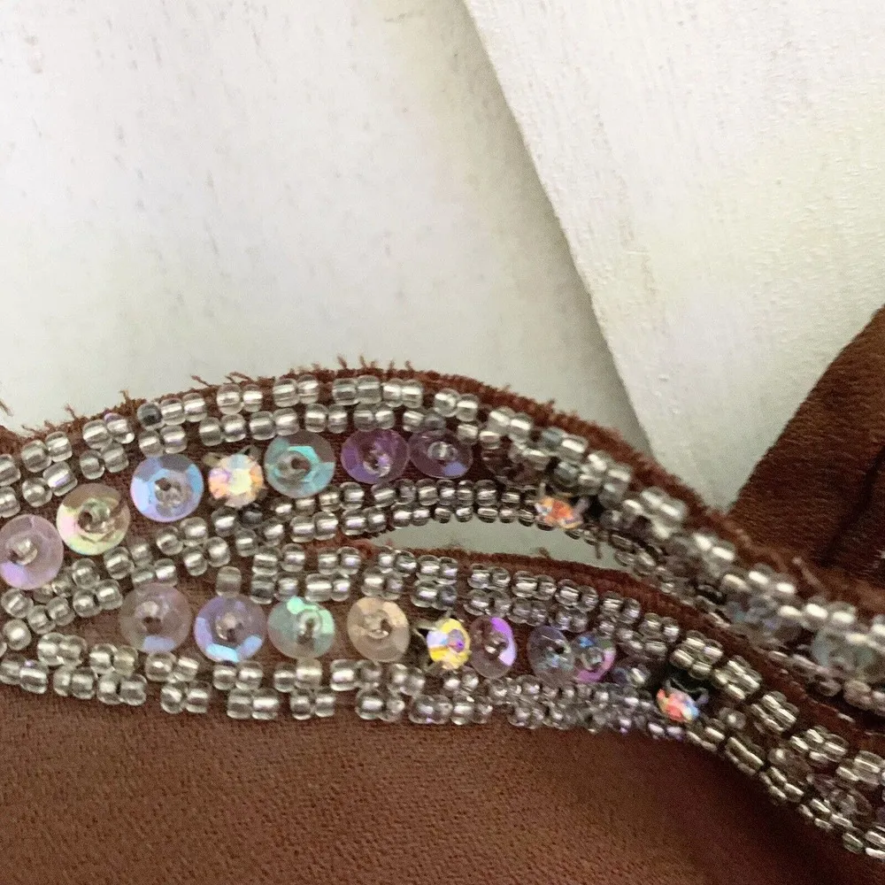 Vintage Sterling by Stone Ferris Brown Maxi Dress 8 Gown Formal Rhinestones Slit - Image 4