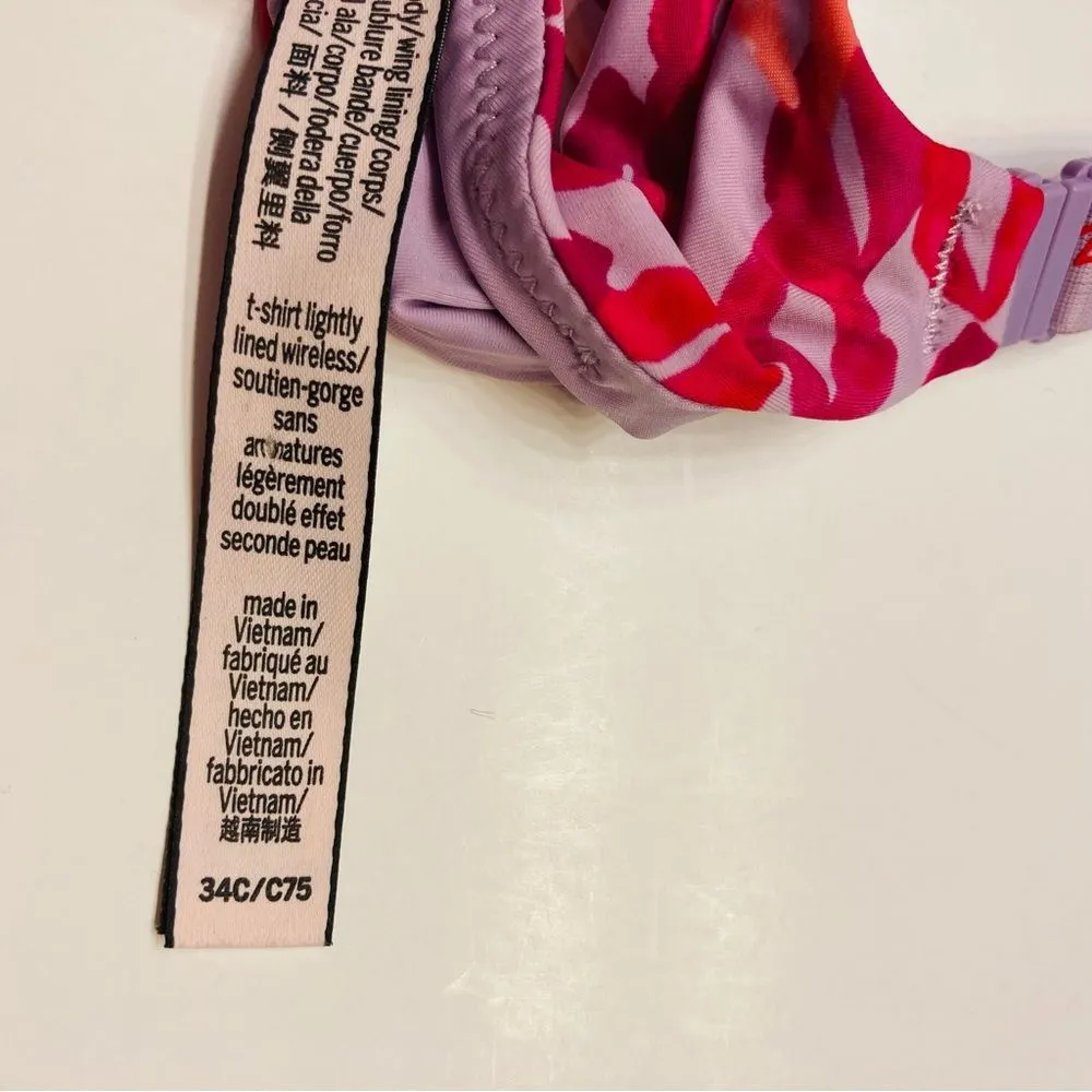 Victoria's Secret T-Shirt Lightly Lined Wireless‎ Bra 34C Pink Lips Love Straps - Image 10