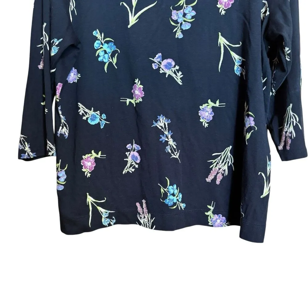 J Jill Top Womens Medium Multicolor Floral Boatneck Cotton Blend Stretch Blouse - Image 4