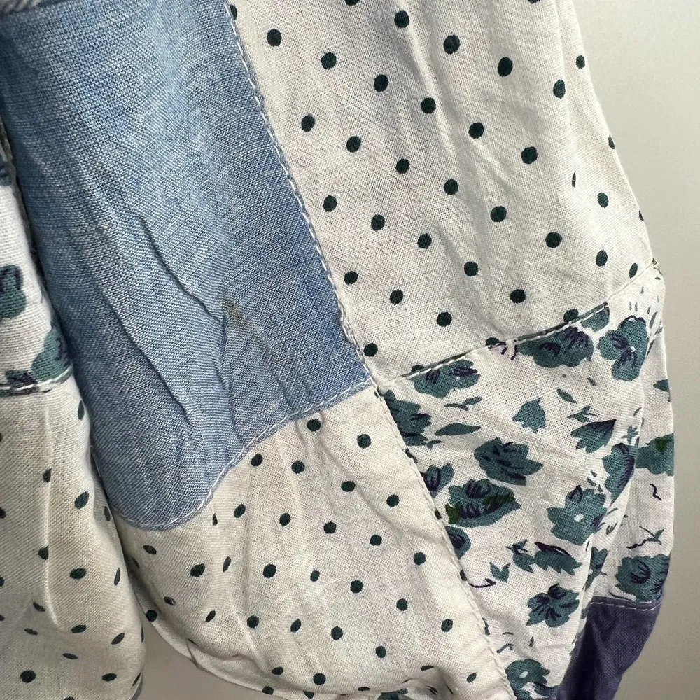 Patchwork Bomber Jacket by Tangibles Blue Cotton Florals Gingham Size M - Image 9