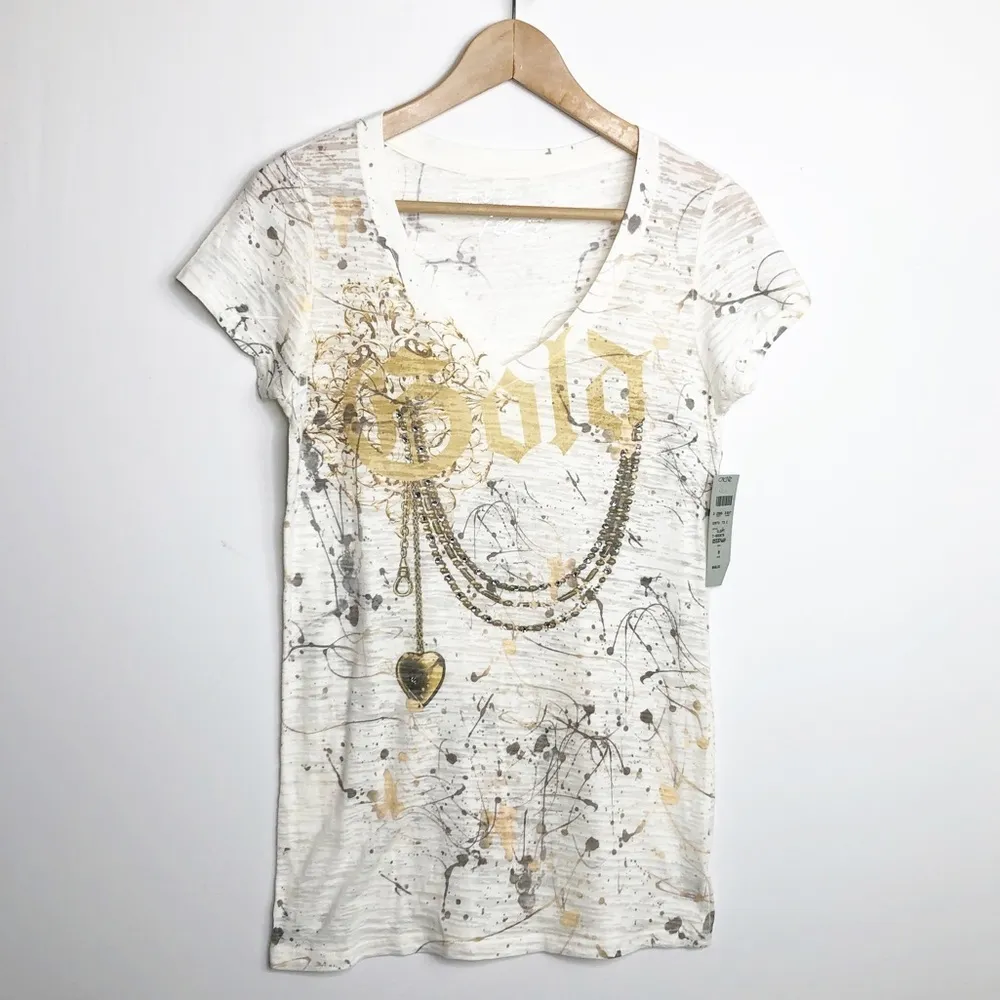 CACHE Teez Cream, rhinestone graphic T-shirt - Image 6