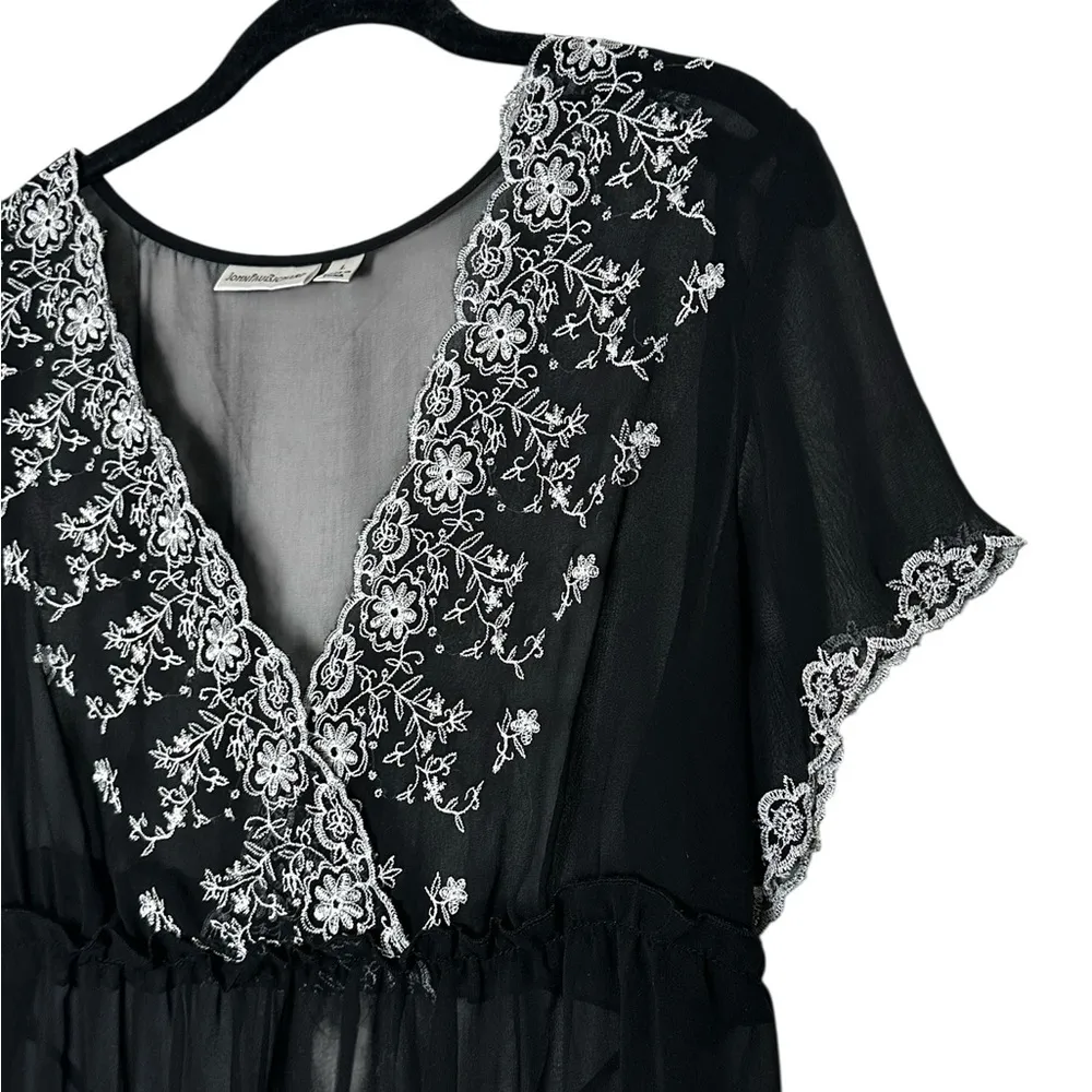 John Paul Richard Y2K Sheer Babydoll Top Boho Fairy Grunge WhimsiGoth Size L Black Size L - Image 3