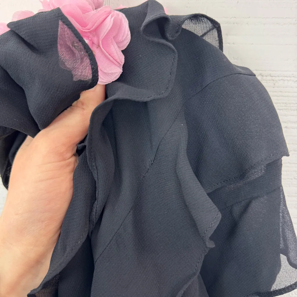 Vintage RALPH Ralph Lauren Tartan Label Ruffle Midi Dress Pink Floral Appliqué - Image 8