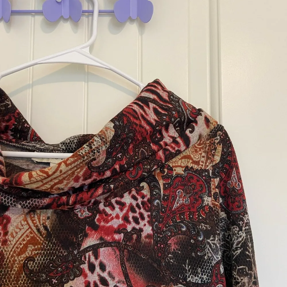 EUC | Vintage Bamboo Traders women’s cowl neck patterned cinched waist sweater L Brown Size L - Image 2