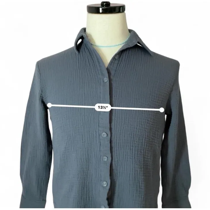 Princess Polly XX Blue Gauze Button Down‎ Shirt Relaxed Casual Top - Image 2