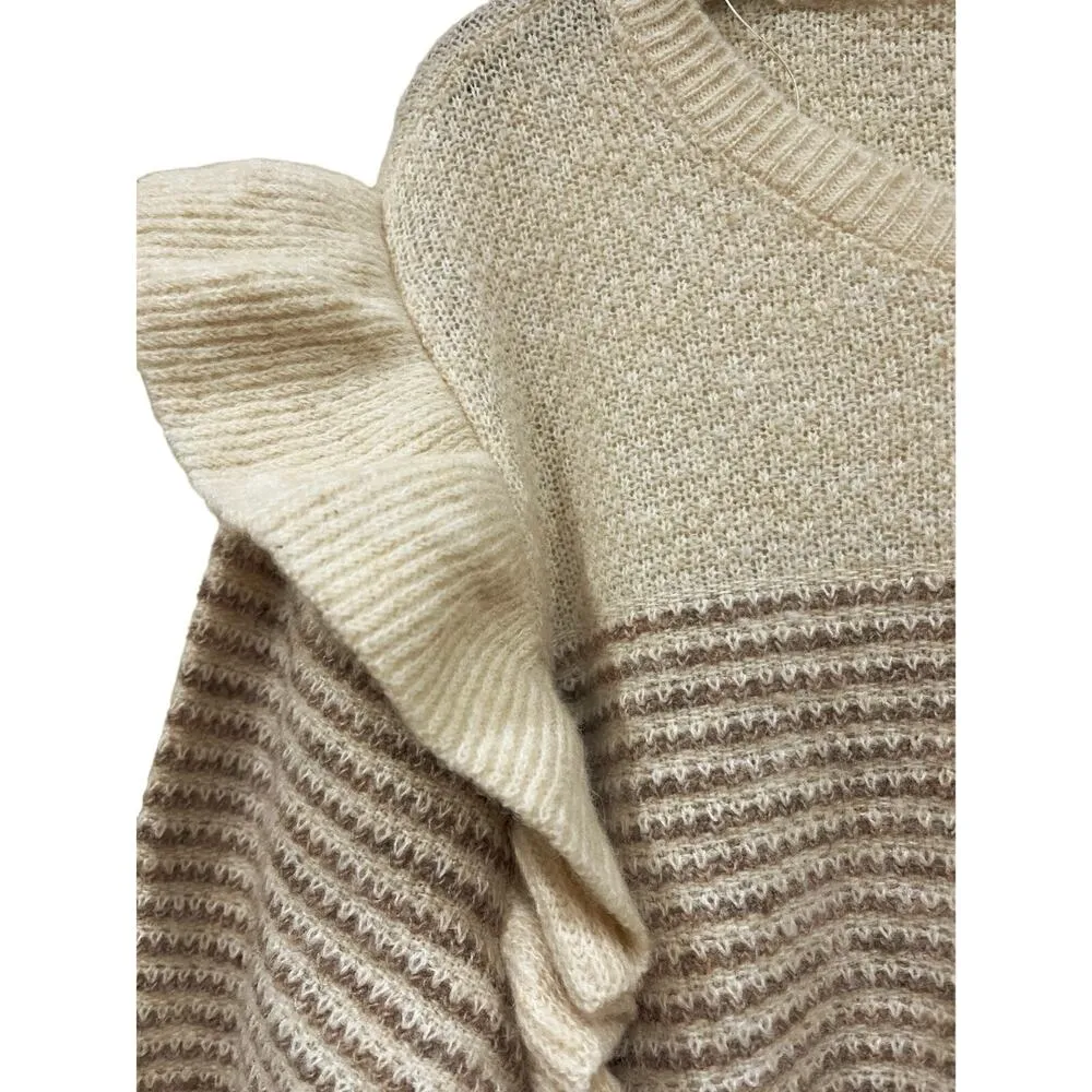 Lauren Conrad LC Sweater Women’s XXL Dizzy Striped Knit Ruffle Shoulder Cream - Image 3