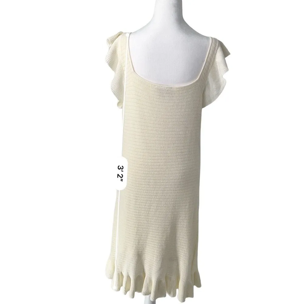 House of Harlow 1960 Cream Knit Ruffle Flutter Sleeve Knee Length Midi Dress L - Image 14