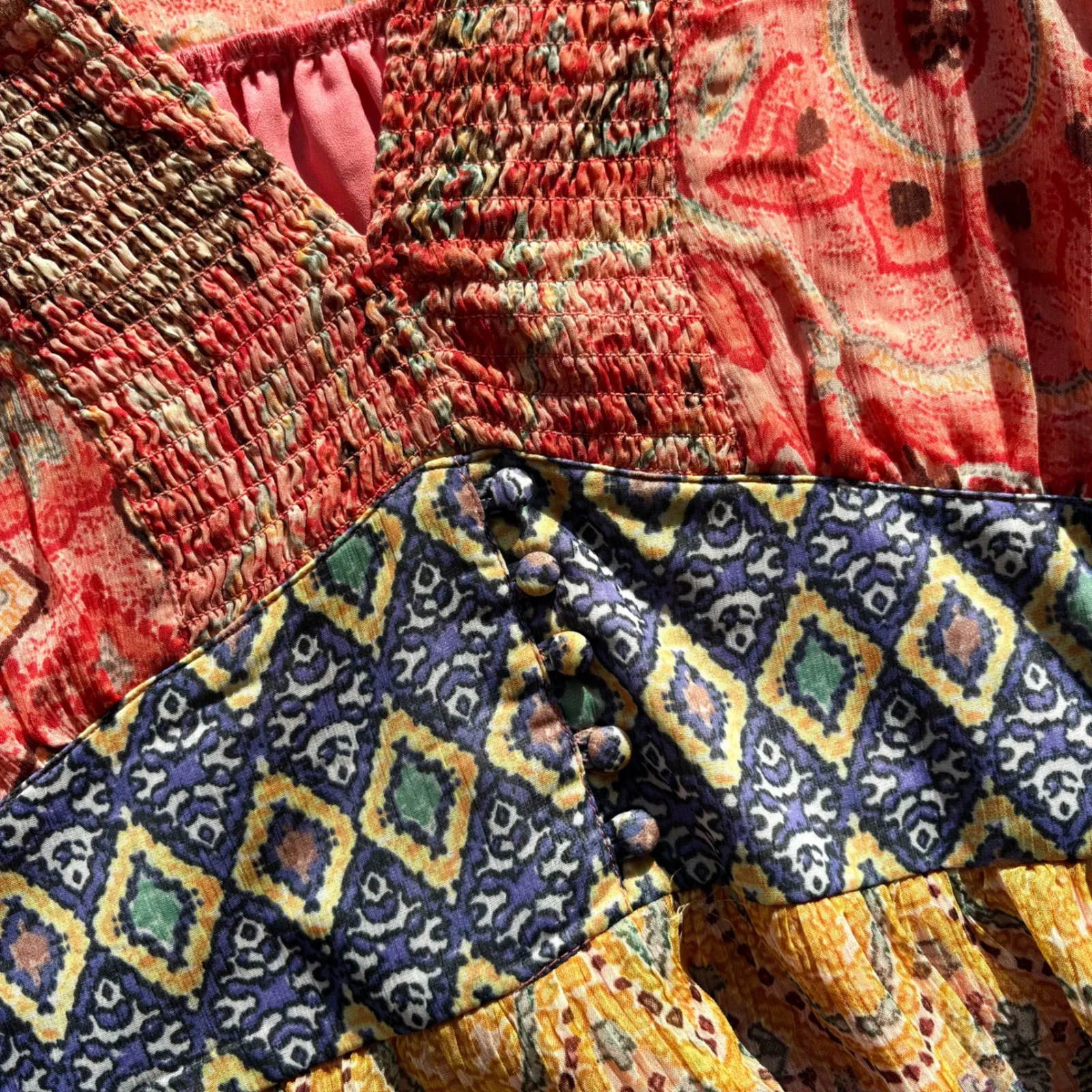 Desigual Maxi Dress Bohemian Paisley Print V Neck Short Sleeve High Low Size 36 - Image 11