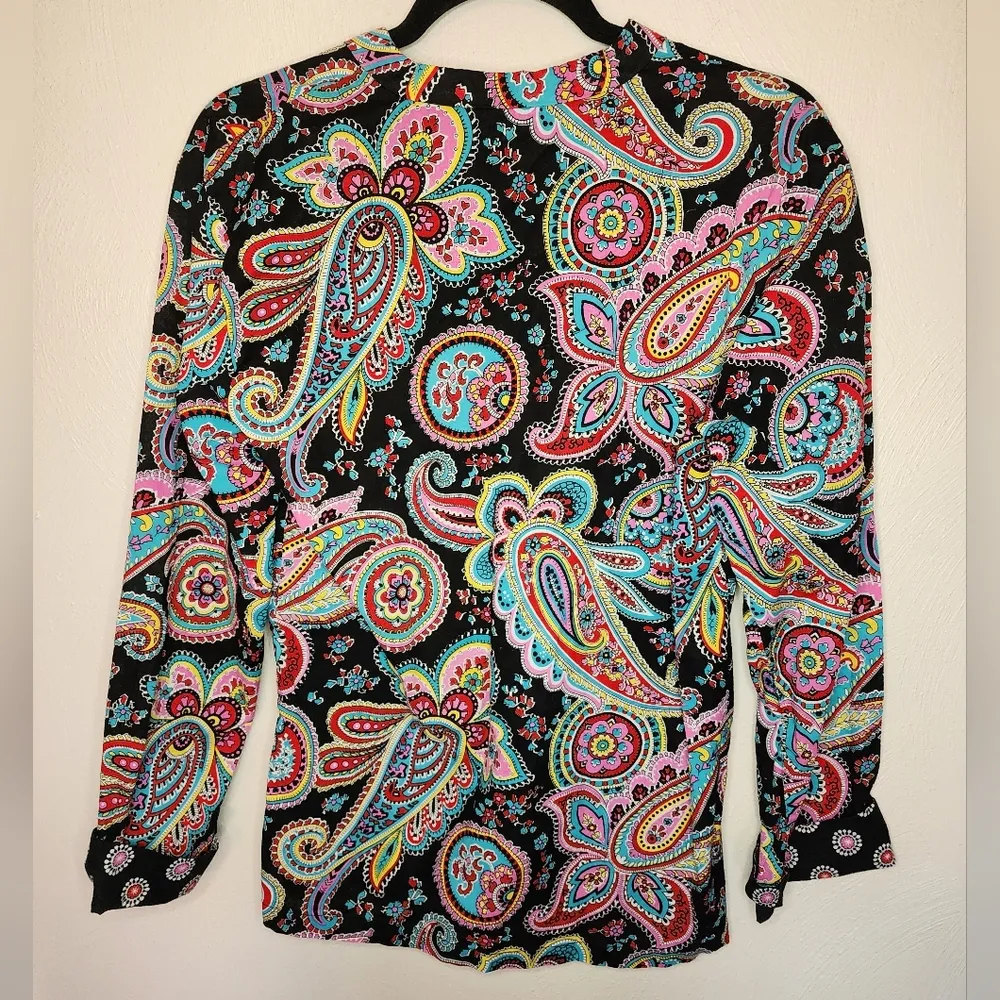Vera Bradley M Top Black Pink Teal Paisley Button Down Long Sleeve Lightweig - Image 3