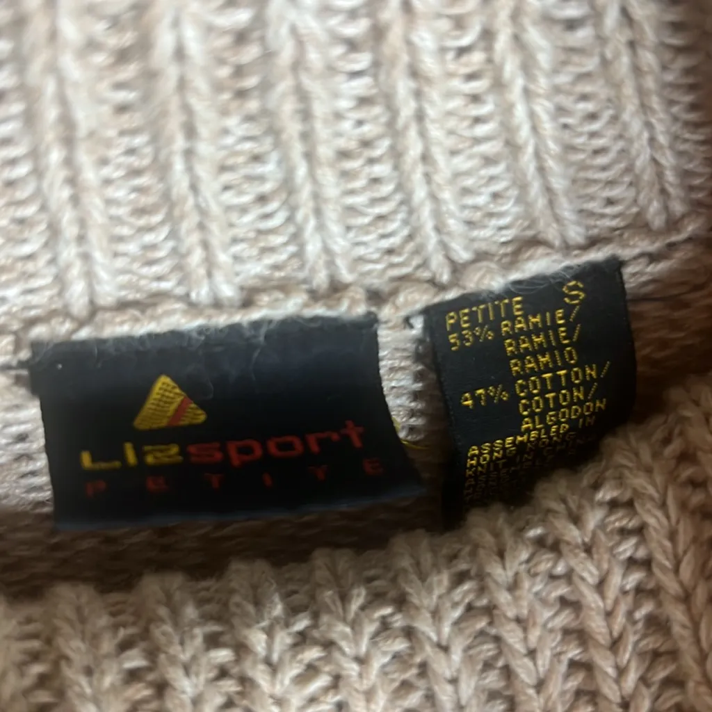 Vintage Liz Claiborne Argyle Chunky Knit Sweater Tan Cream Preppy Turtleneck - Image 4