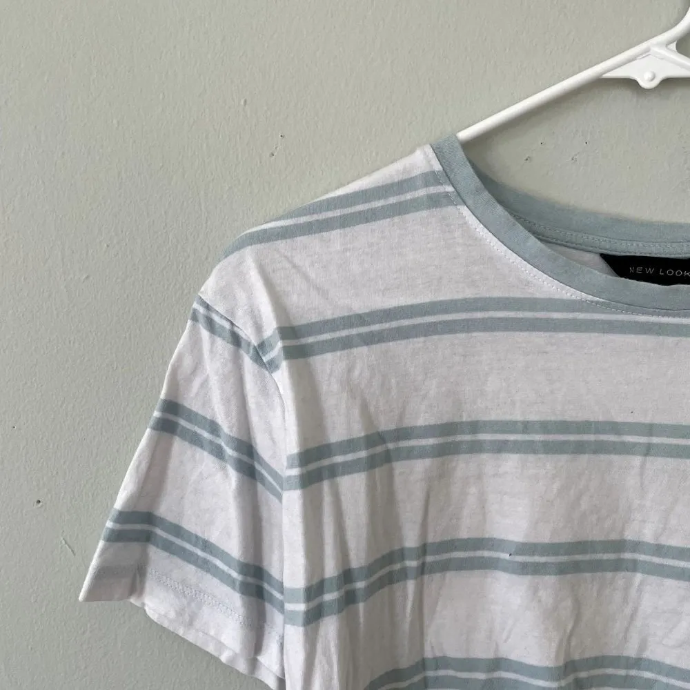 New Look white blue striped short sleeved cropped summer shirt women size 4 - Image 2