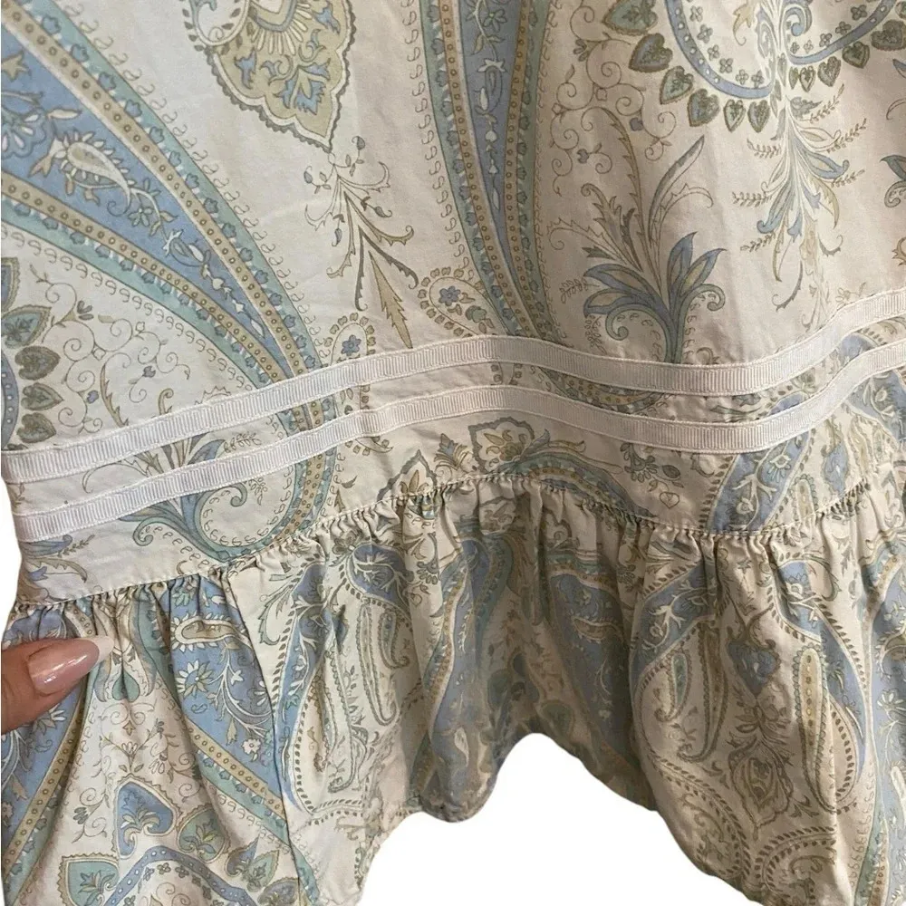 Y2k split cotton Flirty light blue paisley skirt ruffle hem ribbon Trim detail Size M - Image 5