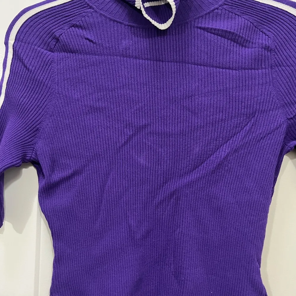 FLAWED Milly Purple Racer Stripe Turtleneck Sweater Size XL $295 - Image 3
