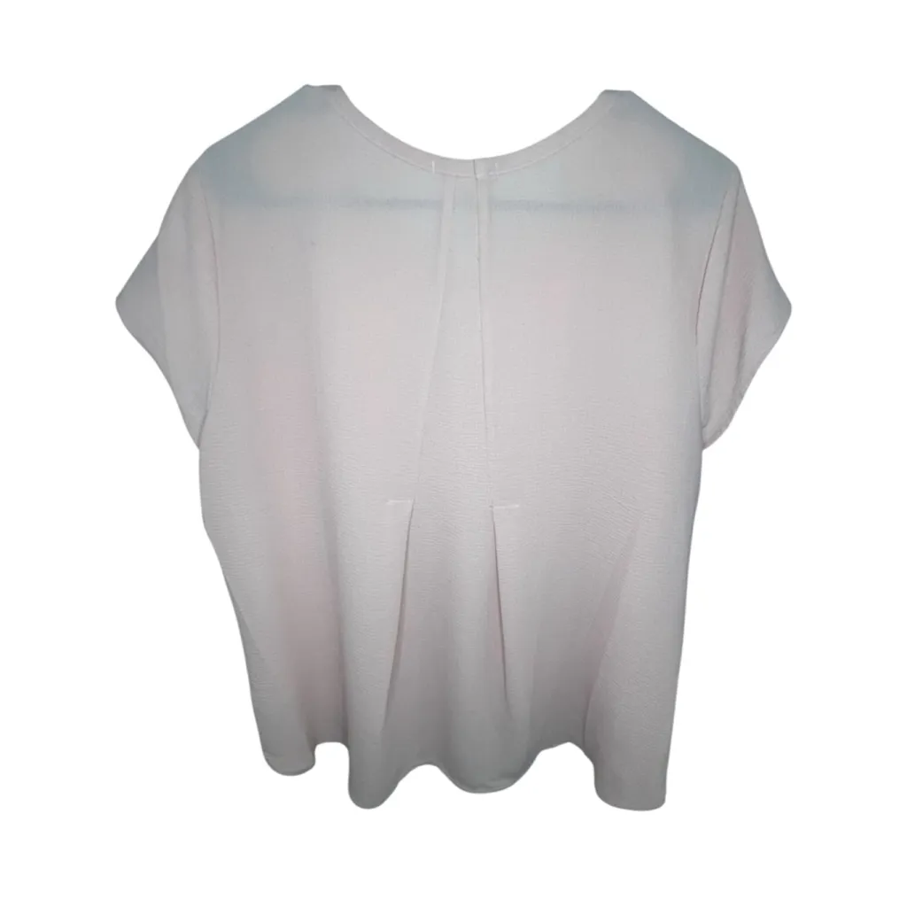 Pleione Blush Pink Loose Fit Short Sleeve Blouse With Pleated Shoulder Detail - Image 4