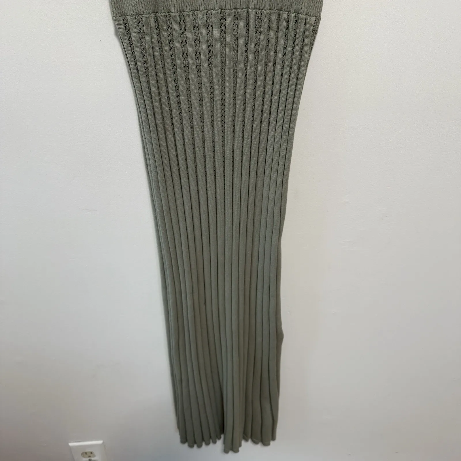 Varley Florian Knit Rib Jersey Perforated Dress in Seagrass Green Size Large - Image 6