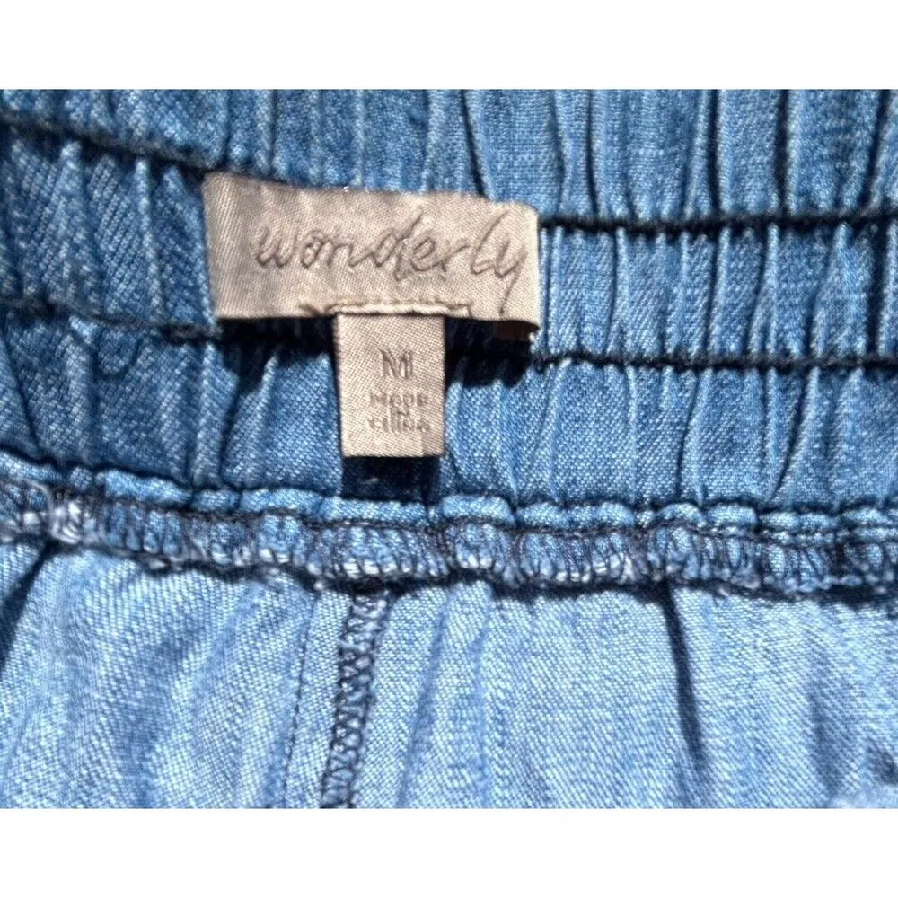 Chambray Shorts Wonderly Blue Spring Fling Ruffle Elastic Waist Women’s Medium - Image 3