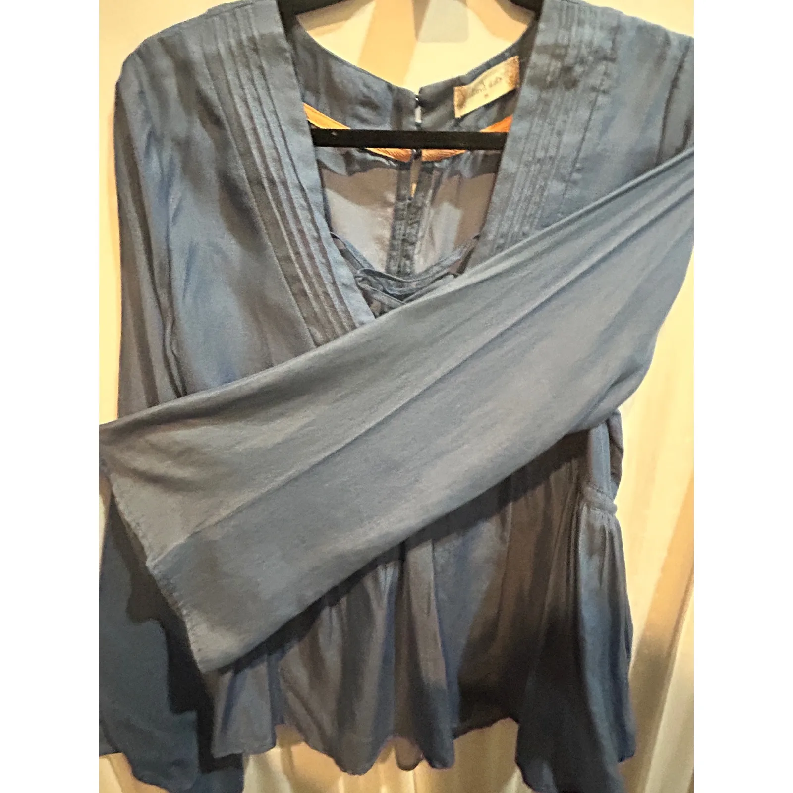 Alta Dena Blue Lace Up Peplum Top Long Sleeve Blouse‎ Womens - Image 7