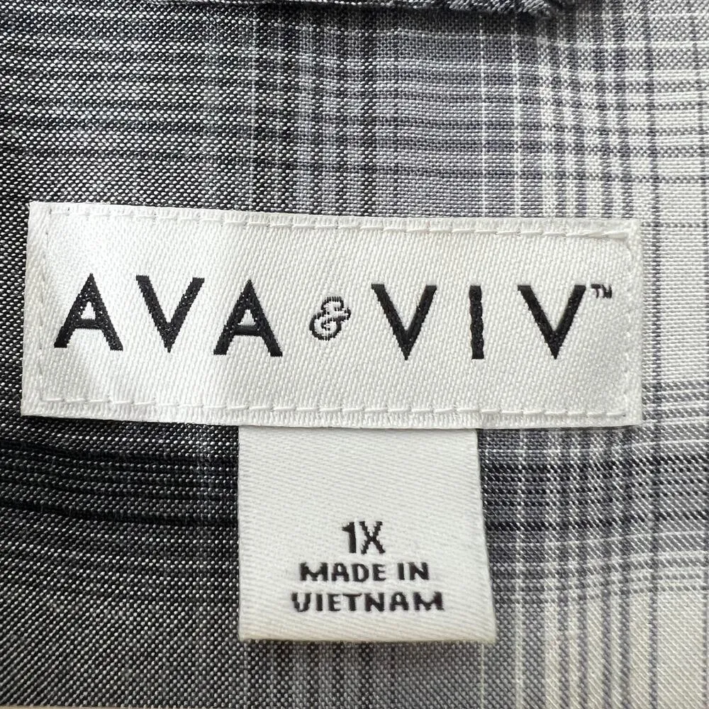 AVA & VIV 1X Black Gray Plaid Shirt Button Up Long Sleeve Women's - Image 7