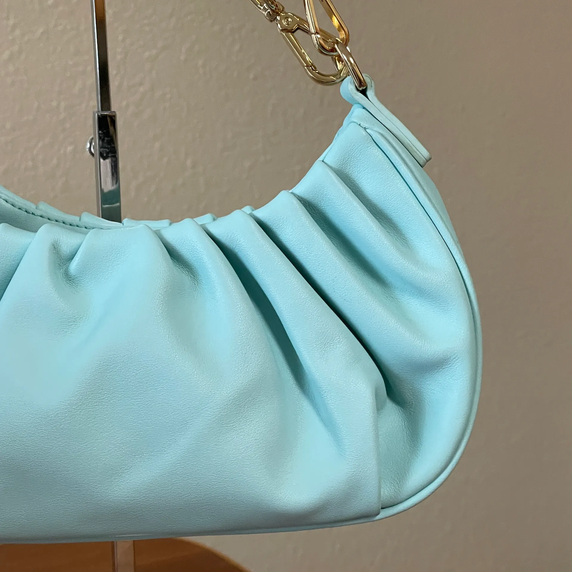 NWOT LDT 100% leather “Zoe" Crossbody 2 Way Purse Bag Light Pool Blue Aqua - Image 5