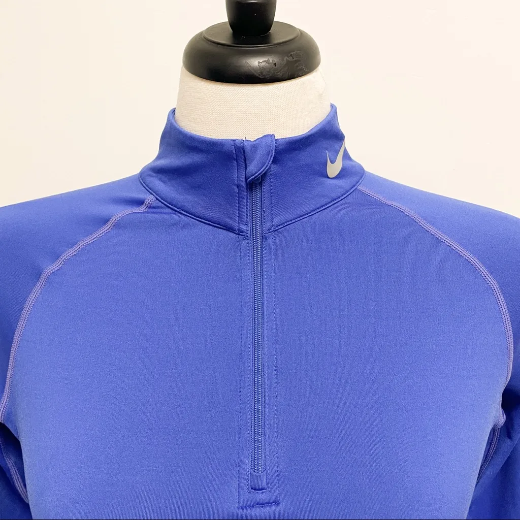 Nike Pro Combat Blue Dri Fit Fitted Long Sleeve Womens Medium Stretch 1/4 Zip - Image 3